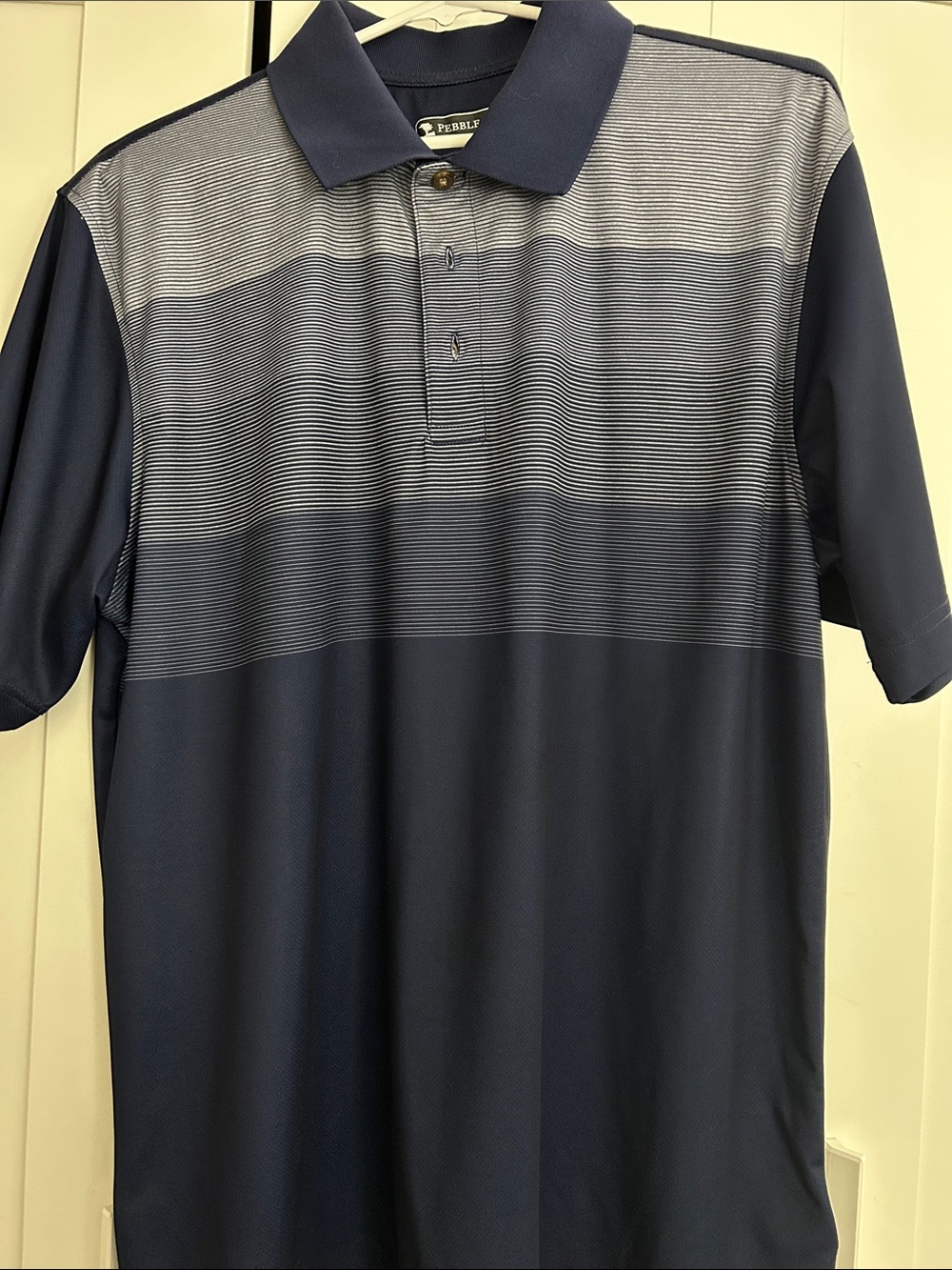 Pebble Beach Men's Navy and Gray Gradient Stripe Polo